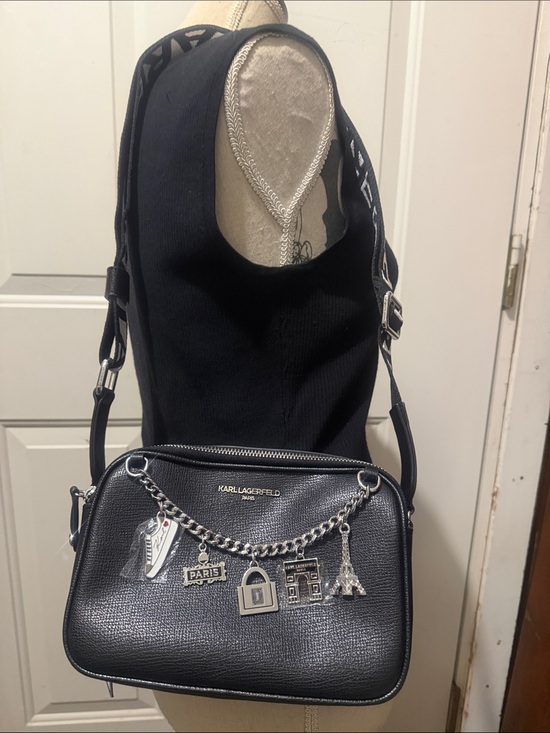 Karl Lagerfeld Handbags - New Karl Lagerfeld Black Crossbody with Paris Charm Chain